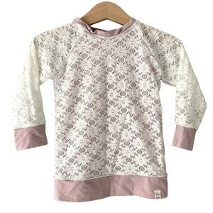 Tate and Adele Lace Overlay Top - Cream Dusty Rose - Made in Bend, OR - 12-18M